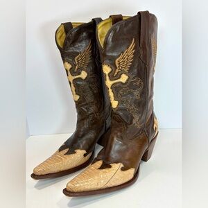Vintage Rogers Cobra Snake Skin Western Boots Women Sz 8 Exotic Bikercore Cross